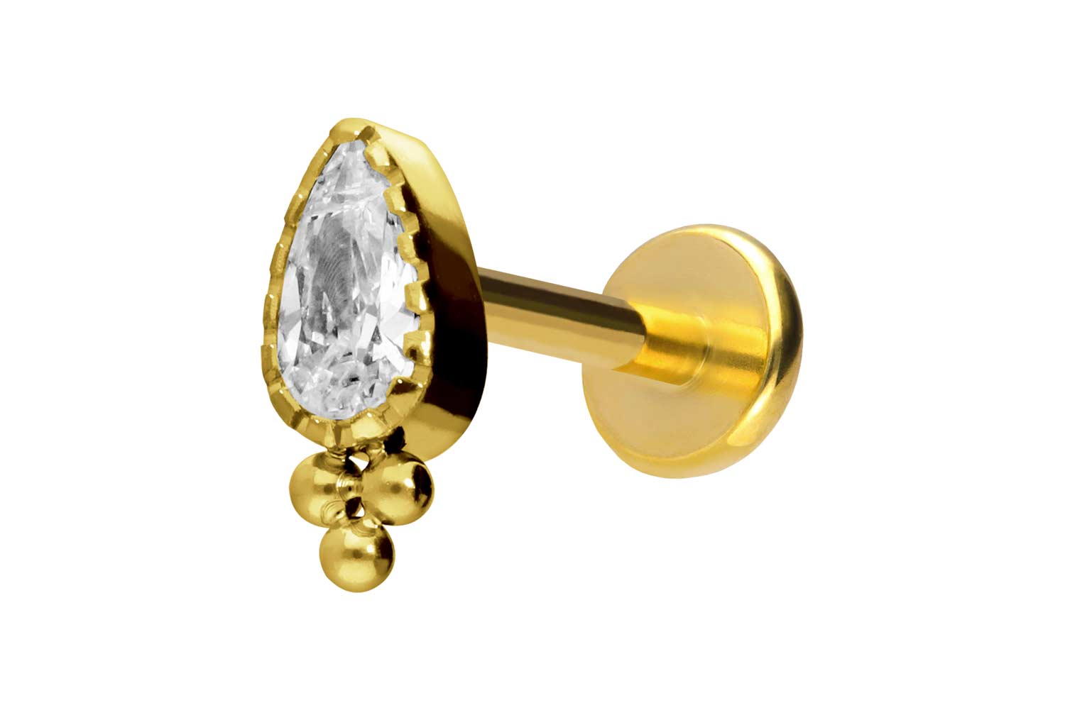 Titan Labret Piercing mit Push Fit KRISTALLTROPFEN + KUGELN